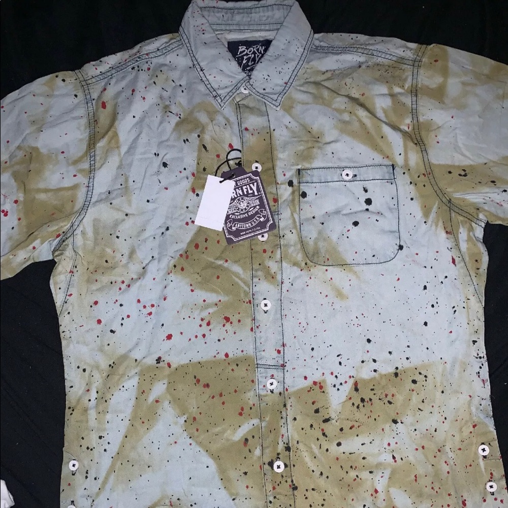 NWT BORN FLY MEN’S Short Sleeve PATRIOTIC Buttonup